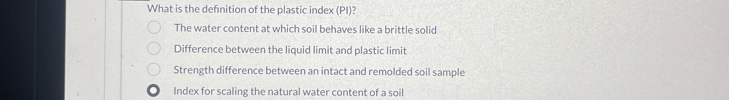 What is the definition of the plastic index ( PI