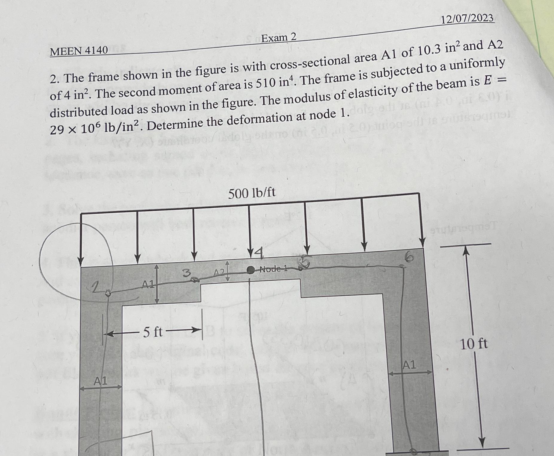 MEEN 4140\ Exam 2\ (12)/(07)/2023 \ 2. The frame