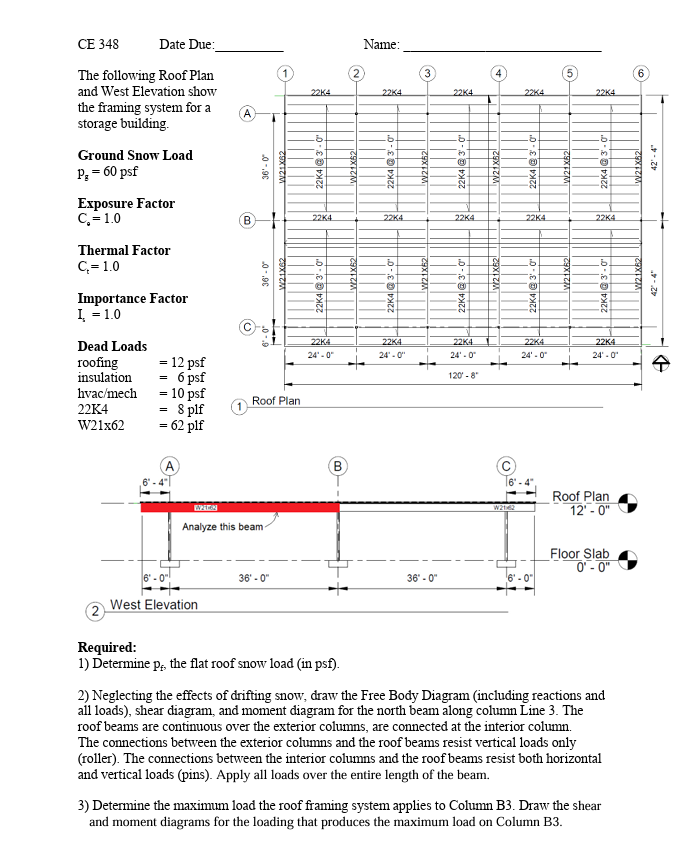 CE 3 4 8 Date Due: Name: The following Roof Plan