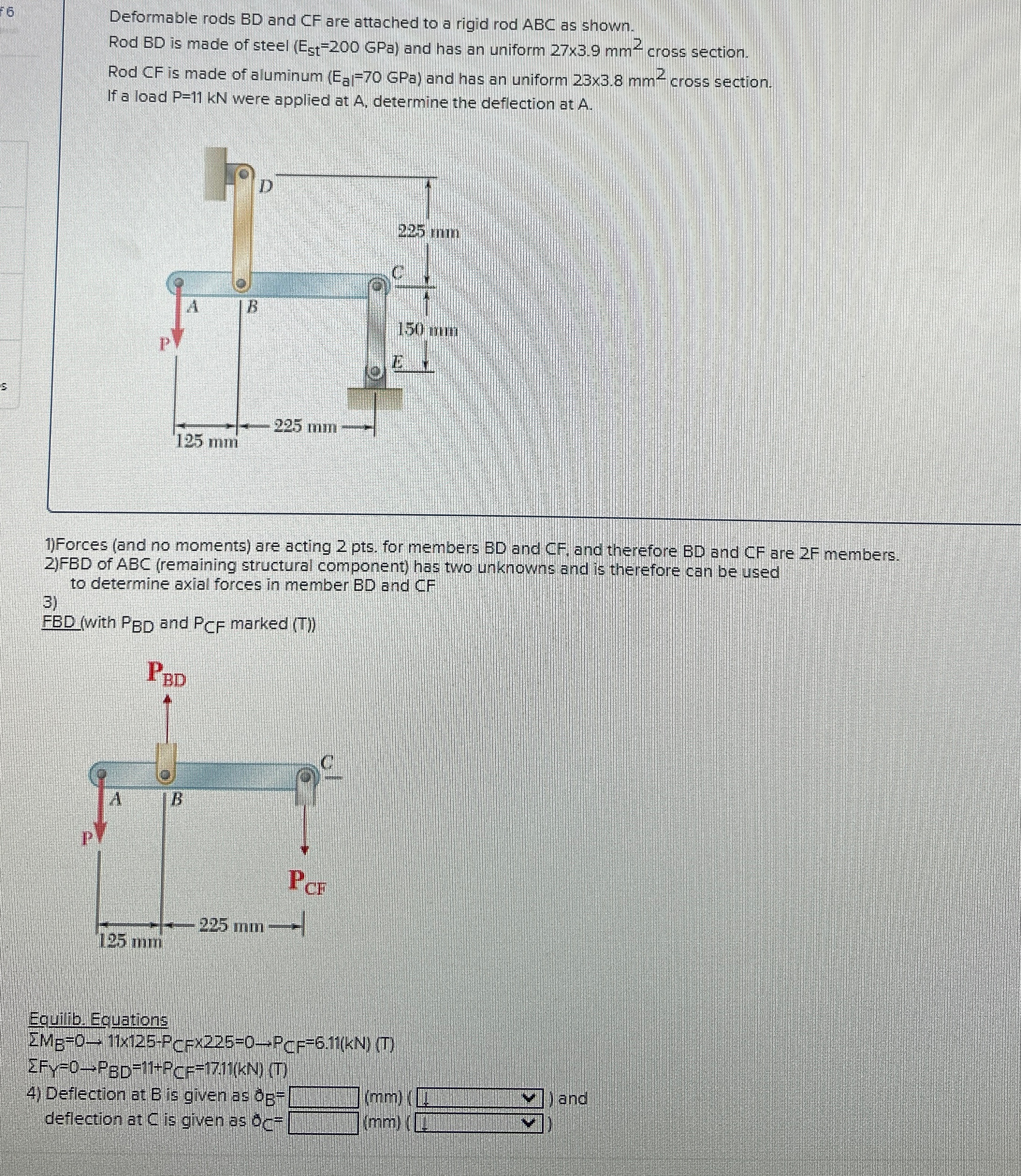 6 Deformable rods B D and C F are attached to a
