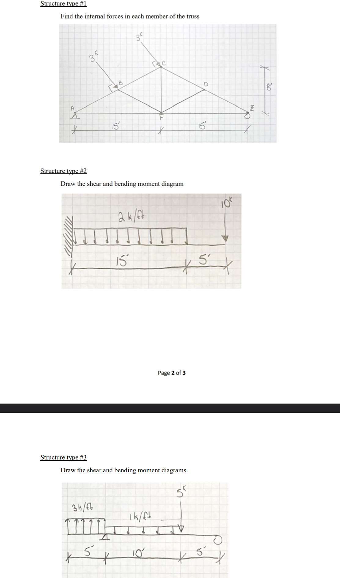 Structure type # 1 Find the internal forces in