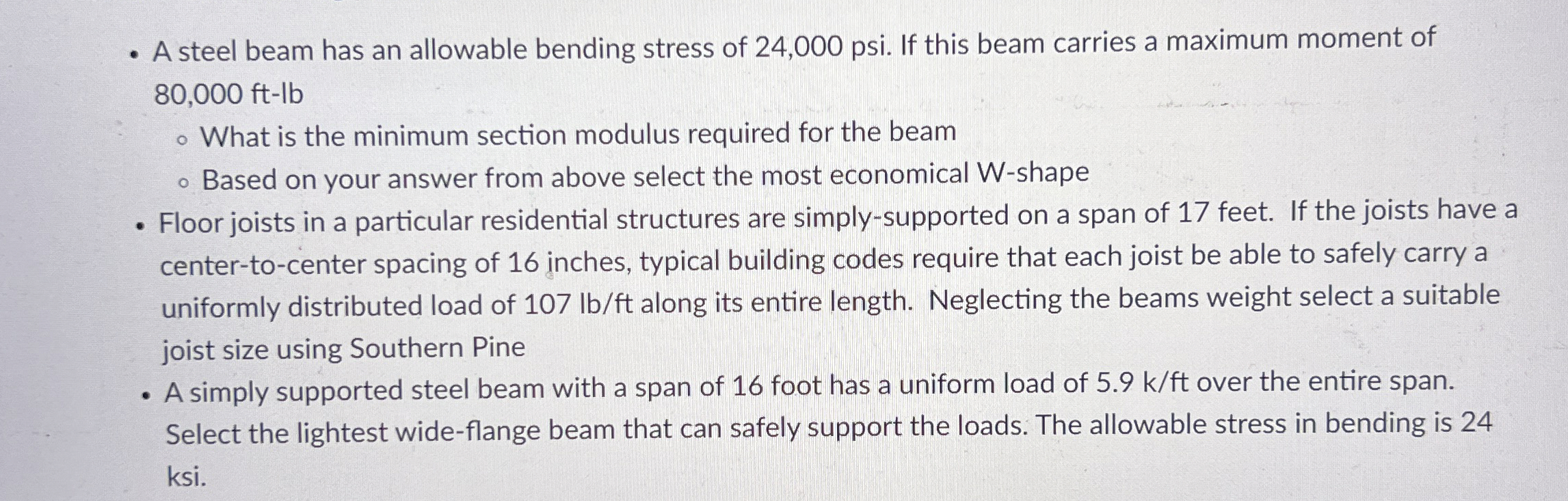 A steel beam has an allowable bending stress of 2