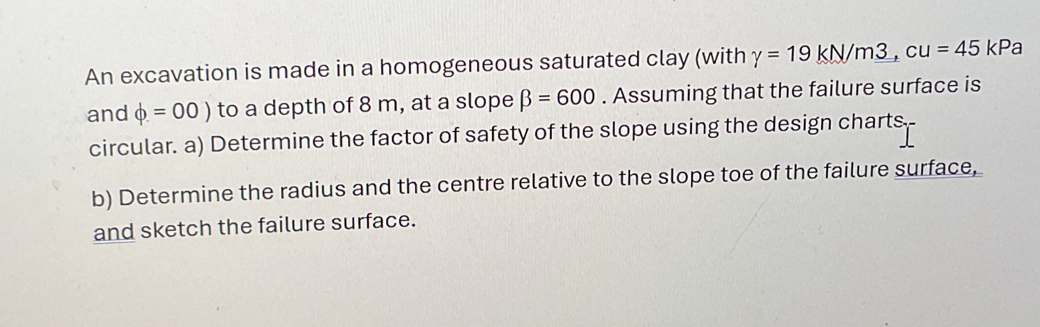 An excavation is made in a homogeneous saturated