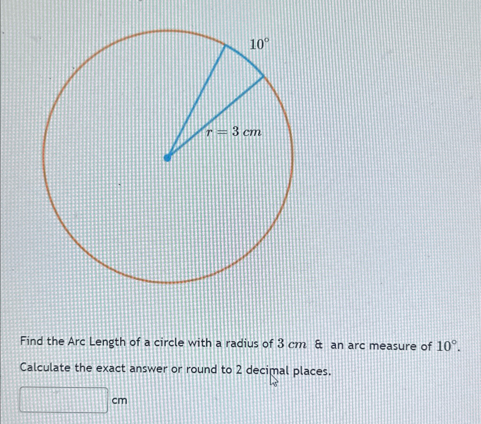 Find the Arc Length of a circle with a radius of