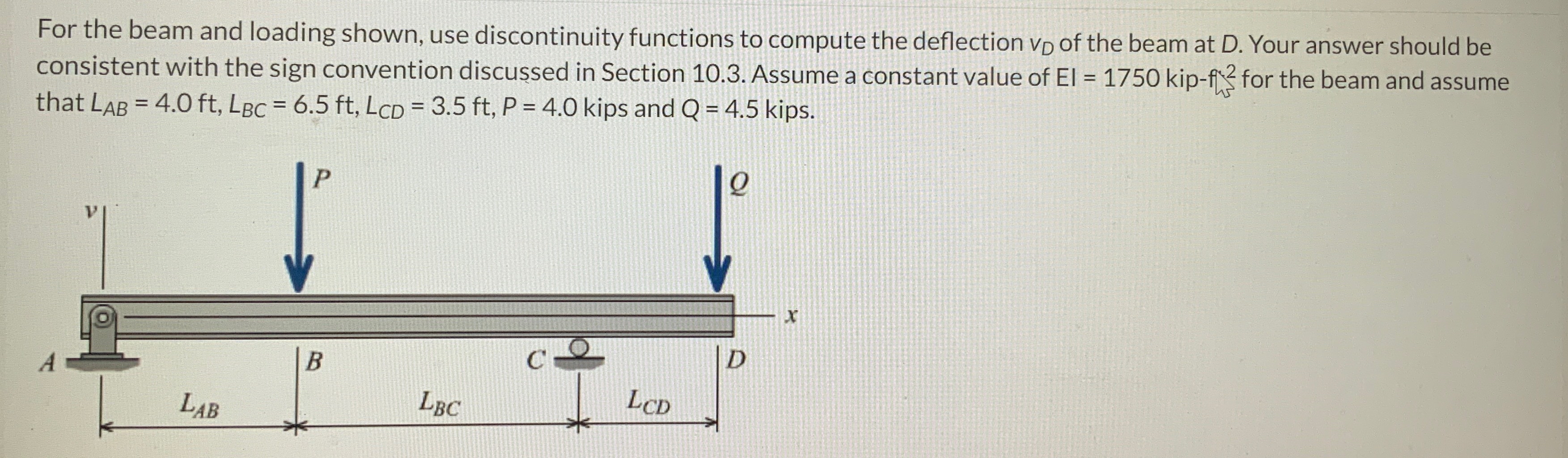 For the beam and loading shown, use discontinuity