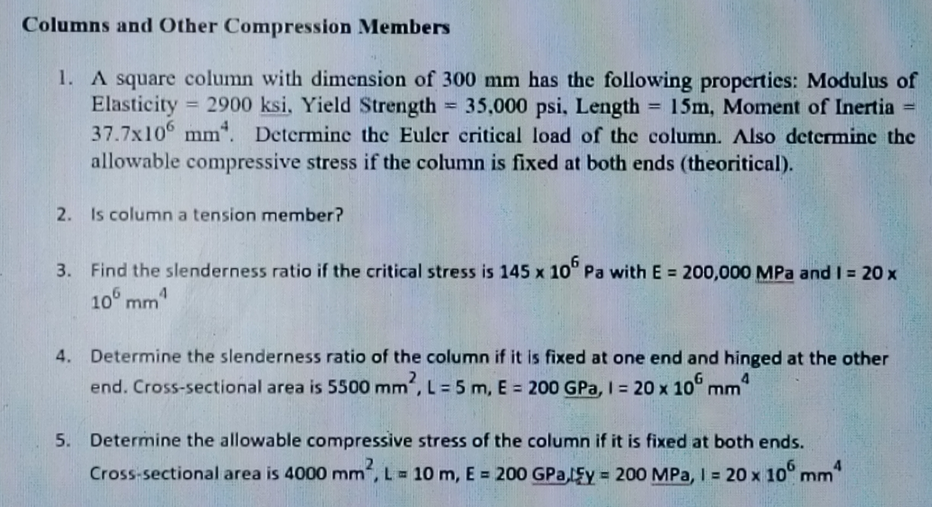 Columns and Other Compression Members A square