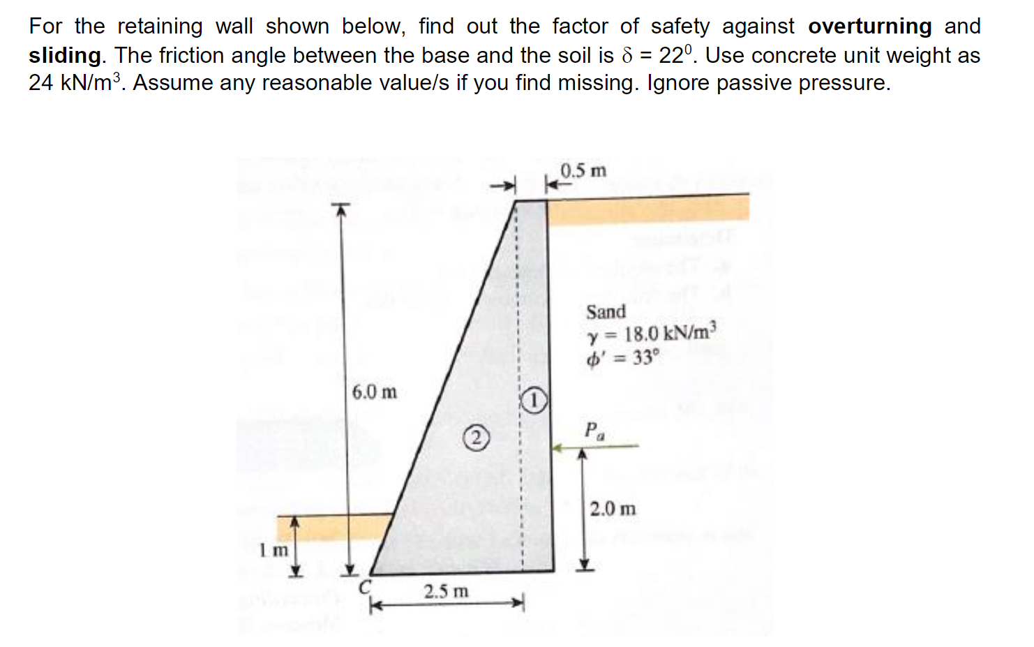 For the retaining wall shown below, find out the