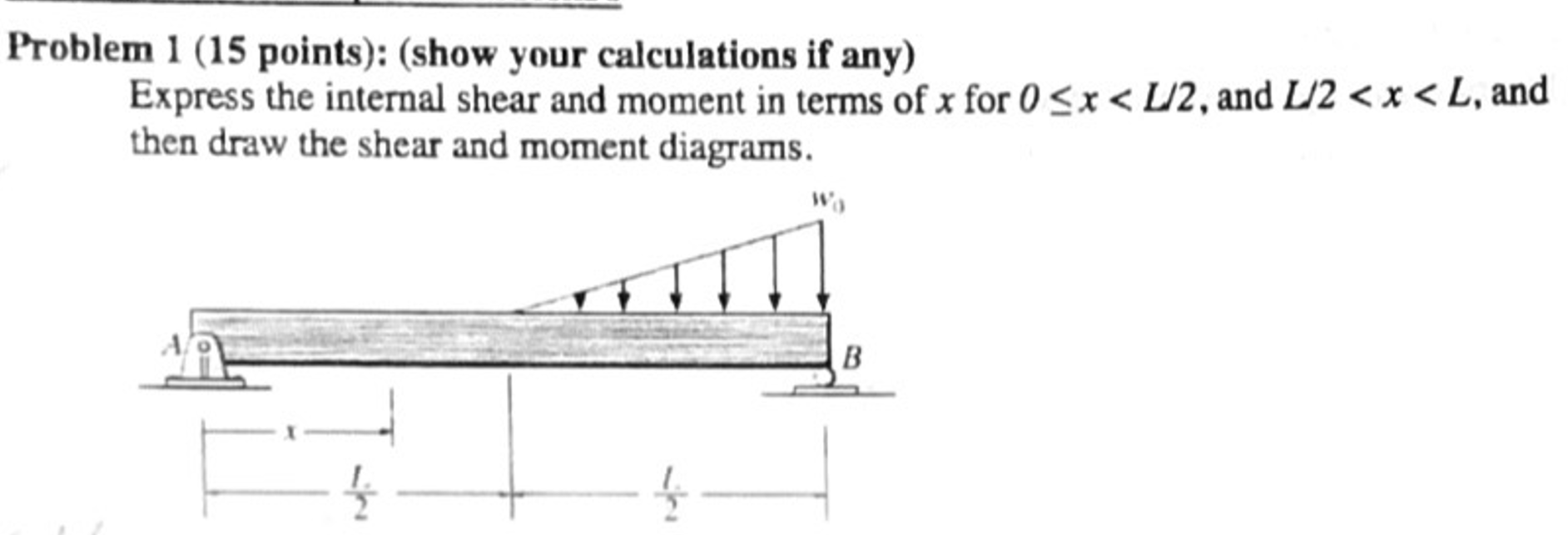 Express the internal shear and moment in terms of