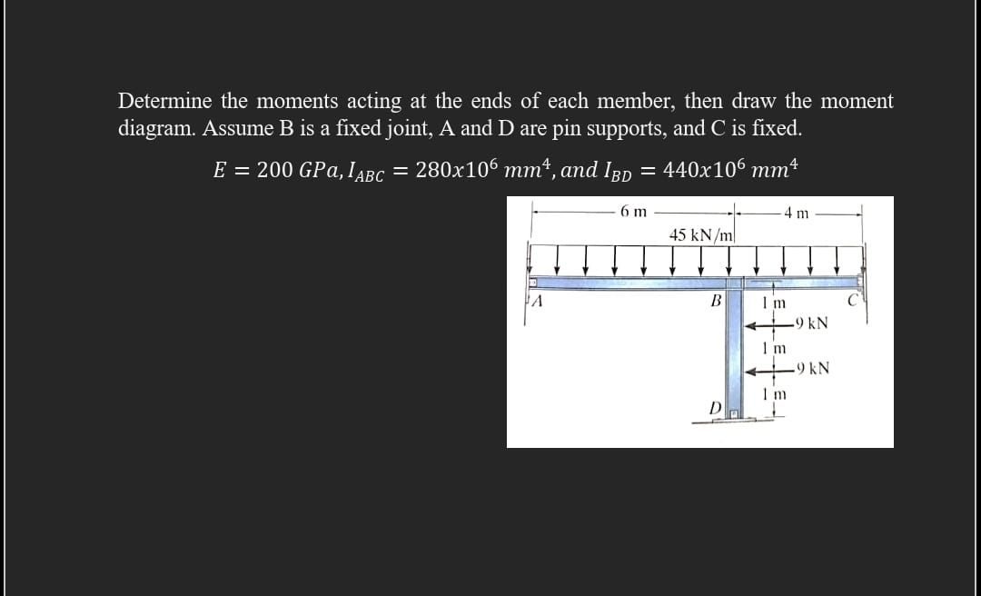 Determine the moments acting at the ends of each