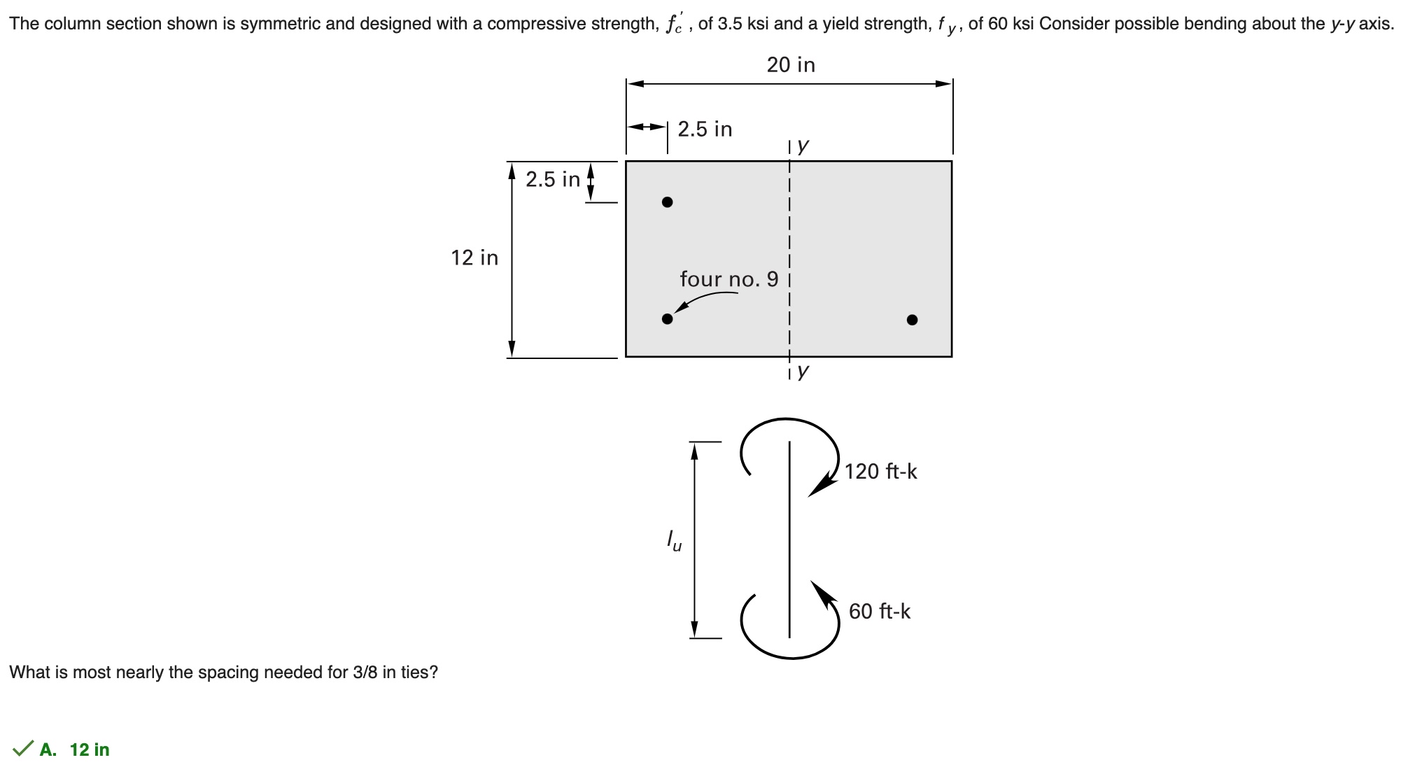 The column section shown is symmetric and