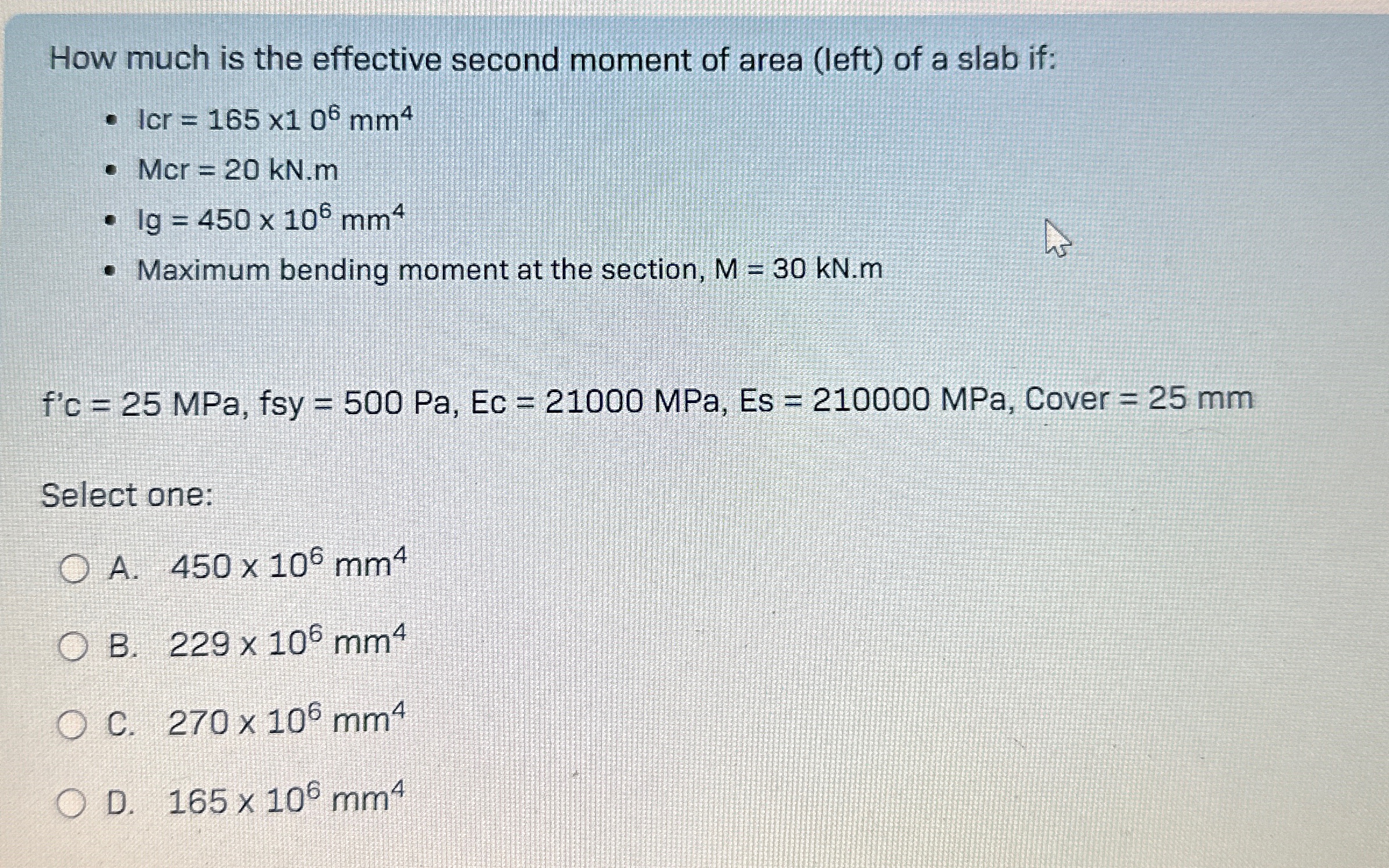 How much is the effective second moment of area (