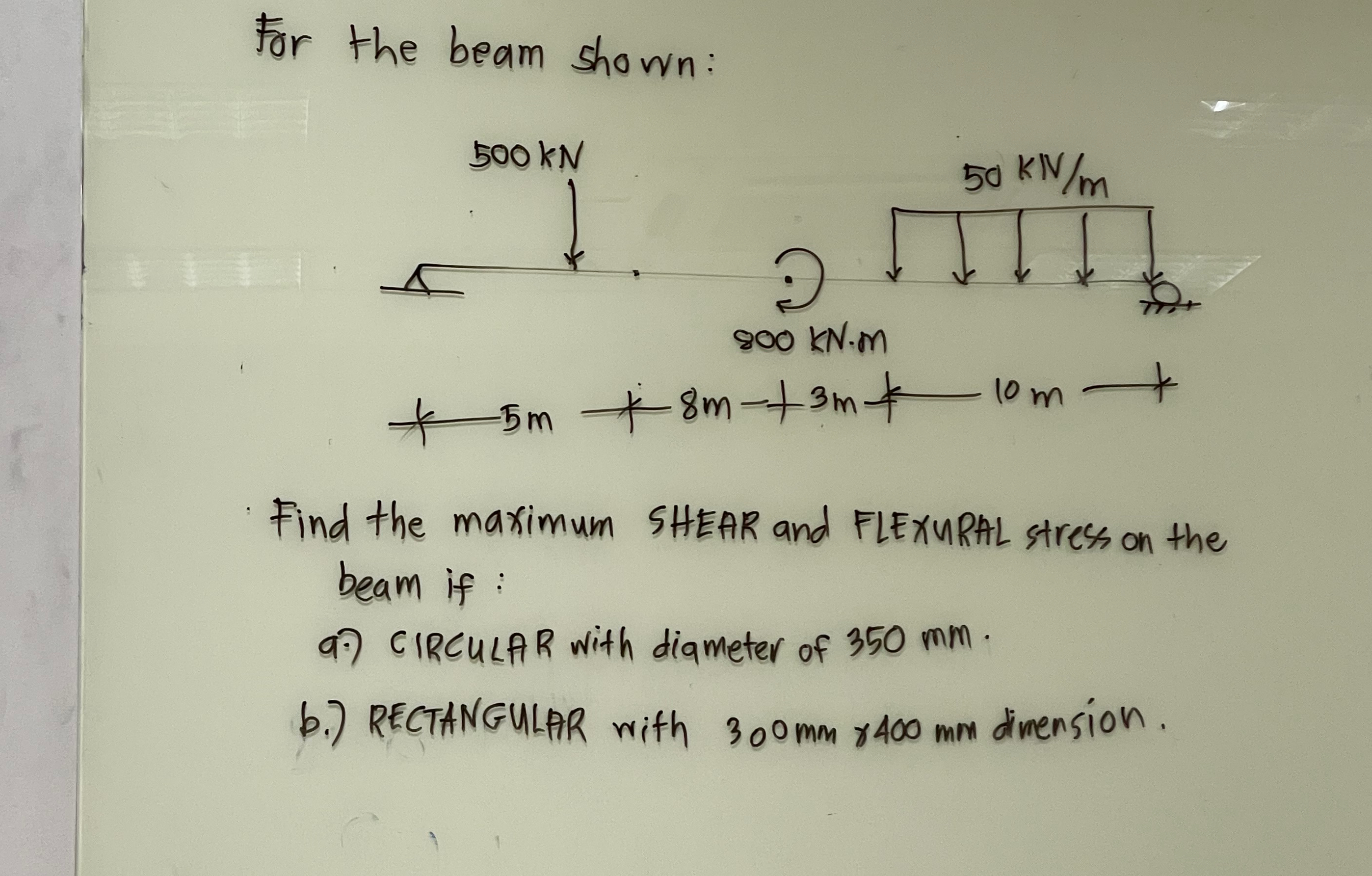 For the beam shown: Find the maximum SHEAR and
