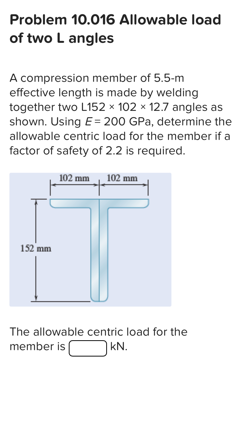 Problem 1 0 . 0 1 6 Allowable load of two L