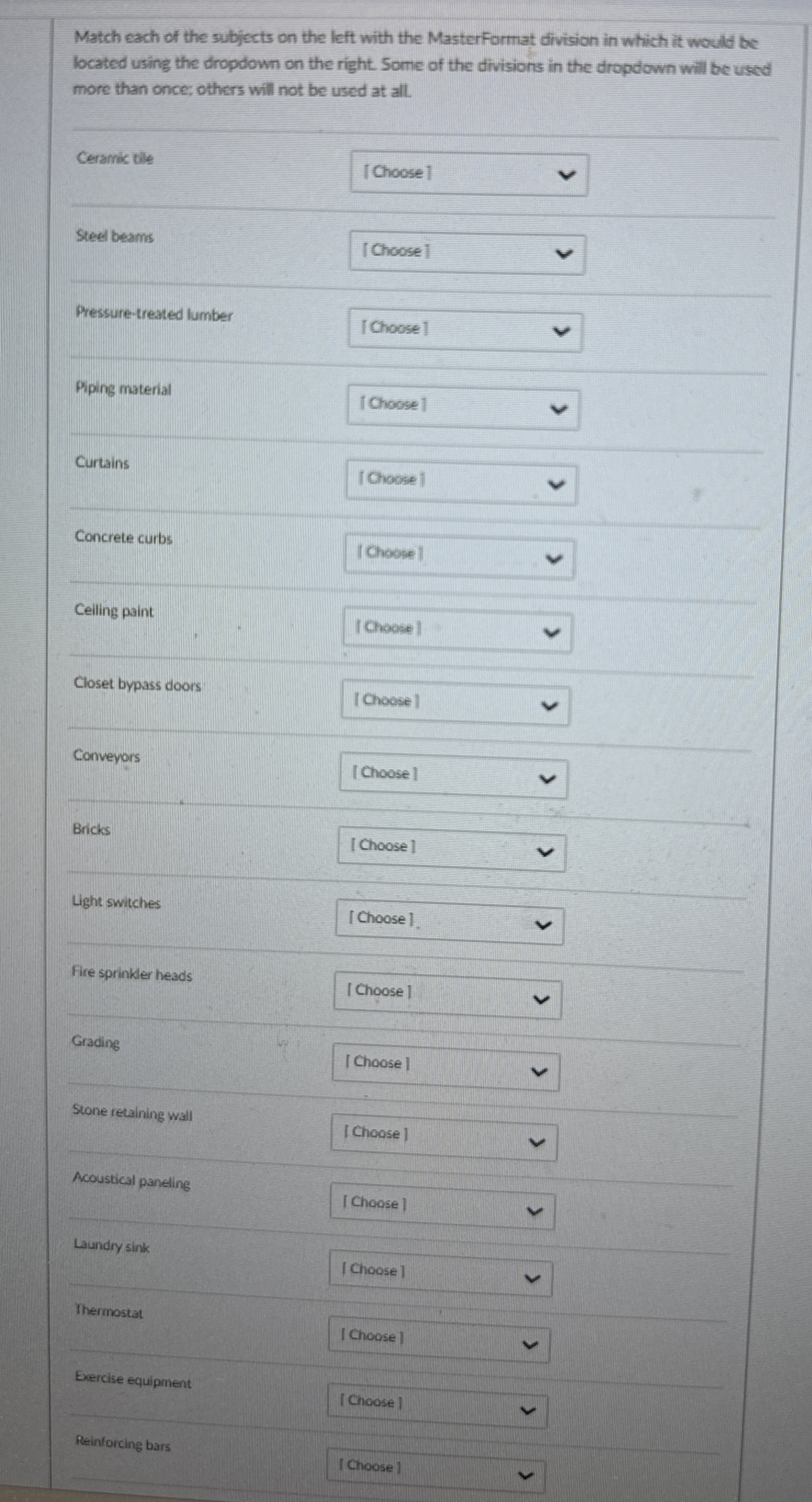 Match each of the subjects on the left with the