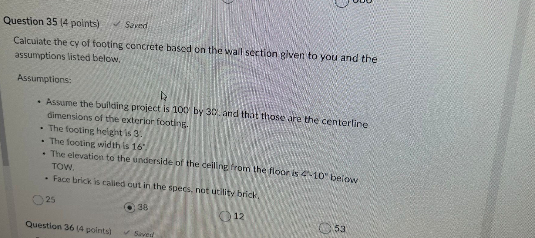 Question 3 5 ( 4 points ) Saved Calculate the cy