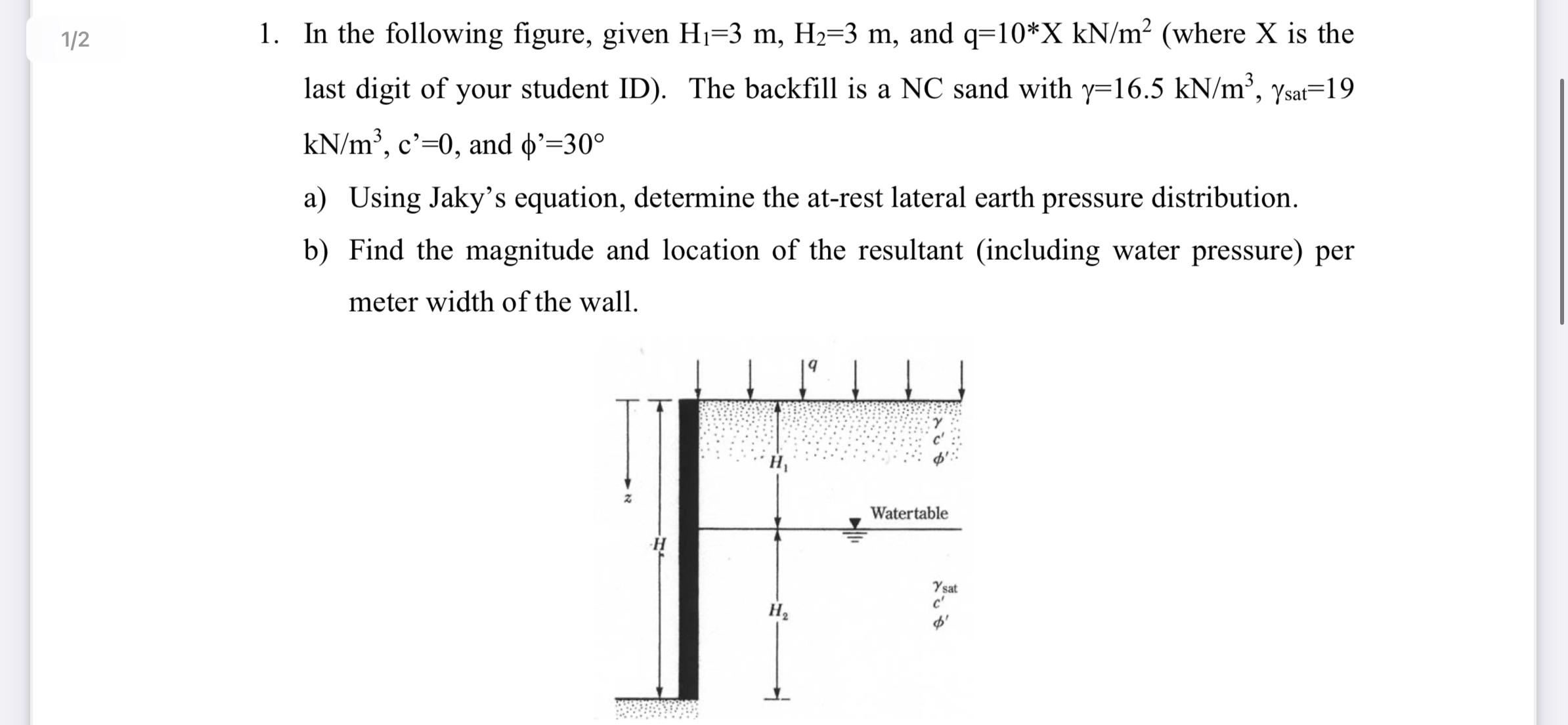1 2 In the following figure, given H 1 = 3 m , H
