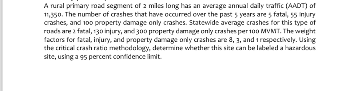 A rural primary road segment of 2 miles long has