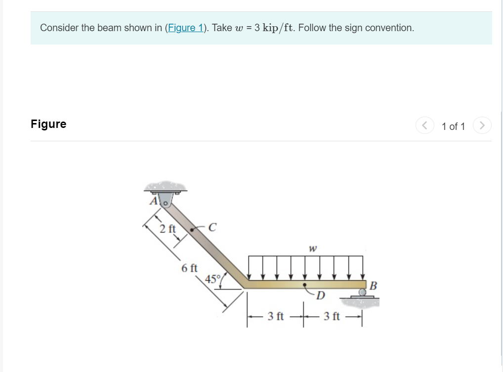 Q 1 ) Determine the normal force at point C ( kip