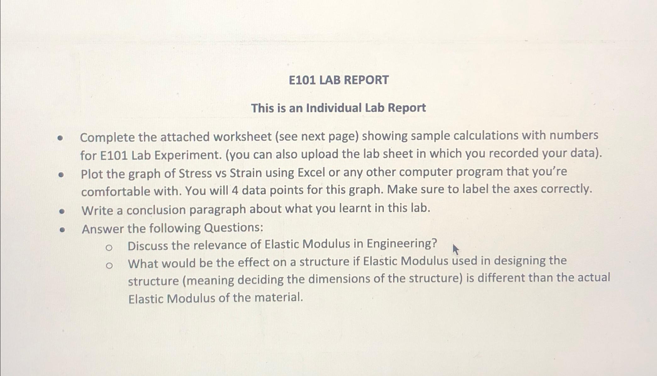 E101 LAB REPORT\ This is an Individual Lab