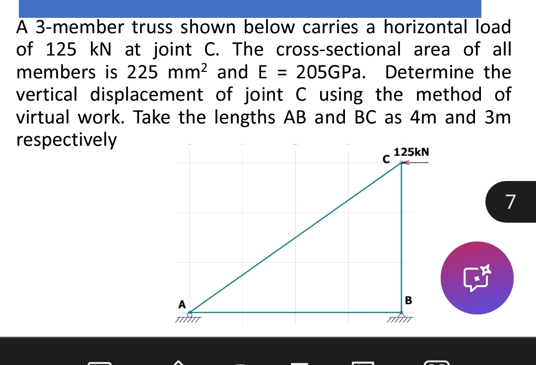 A 3 - member truss shown below carries a