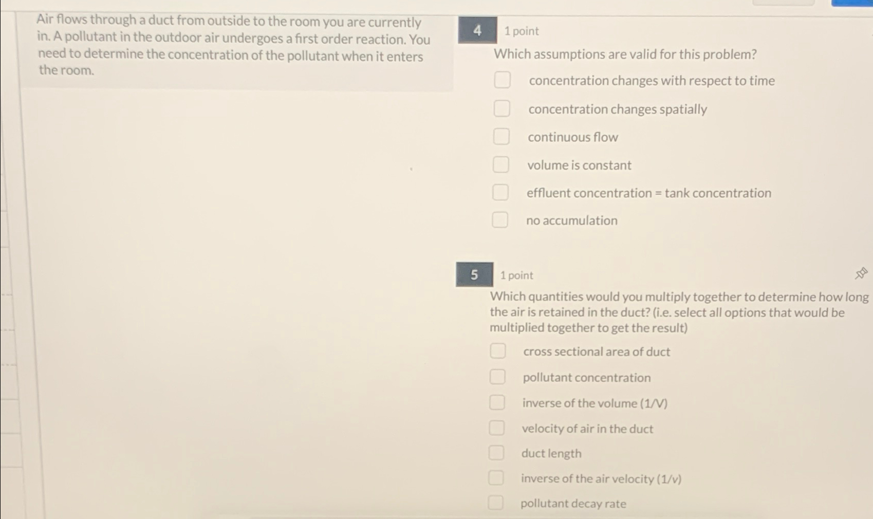Air flows through a duct from outside to the room