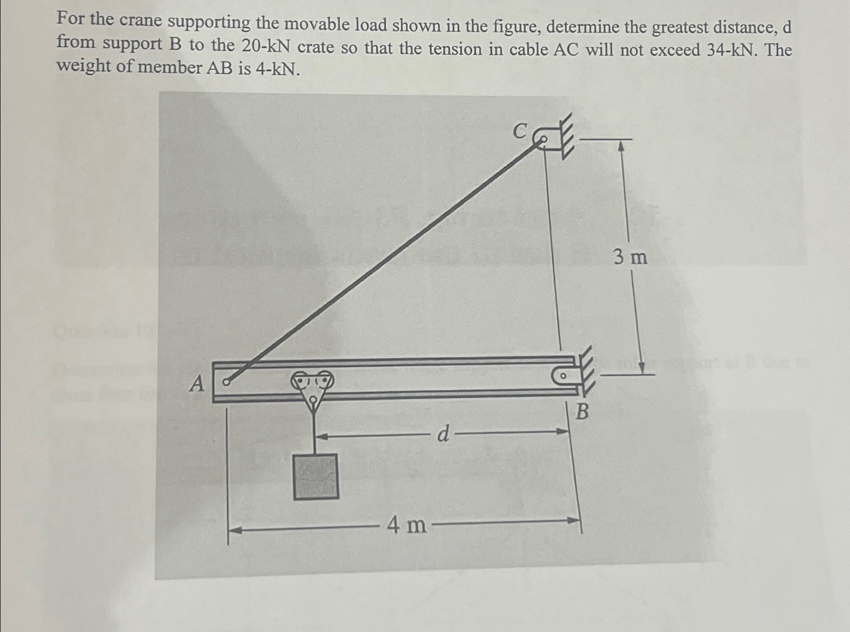 For the crane supporting the movable load shown