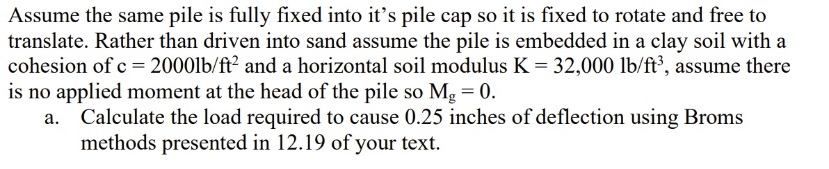 Assume the same pile is fully fixed into it's