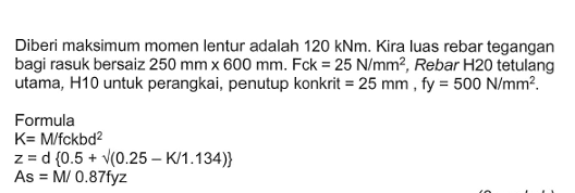 Diberi maksimum momen lentur adalah 1 2 0 kNm .