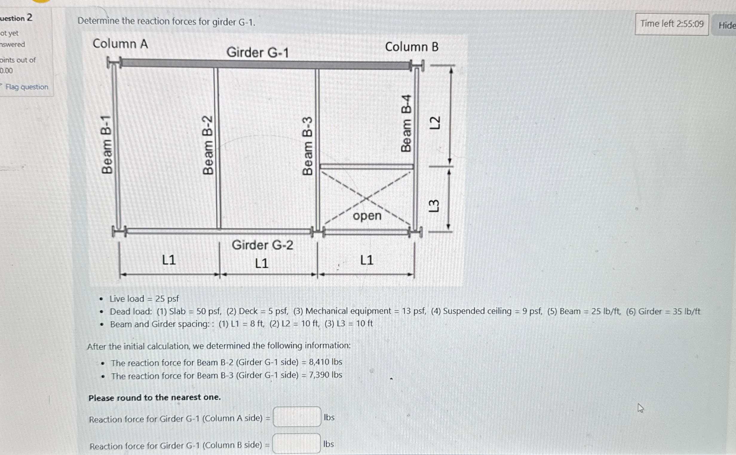 Determine the reaction forces for girder G - 1 .