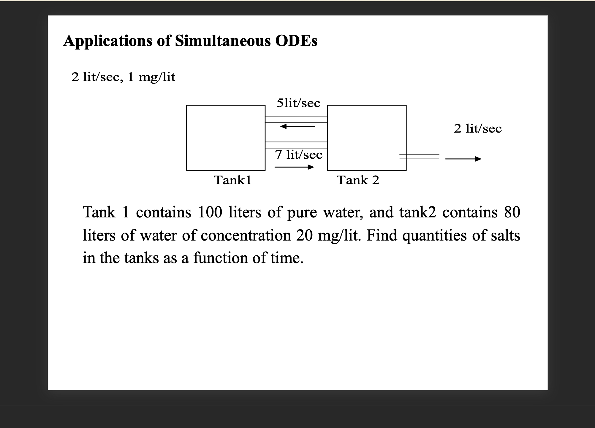 Applications of Simultaneous ODEs 2 l i t s e c ,