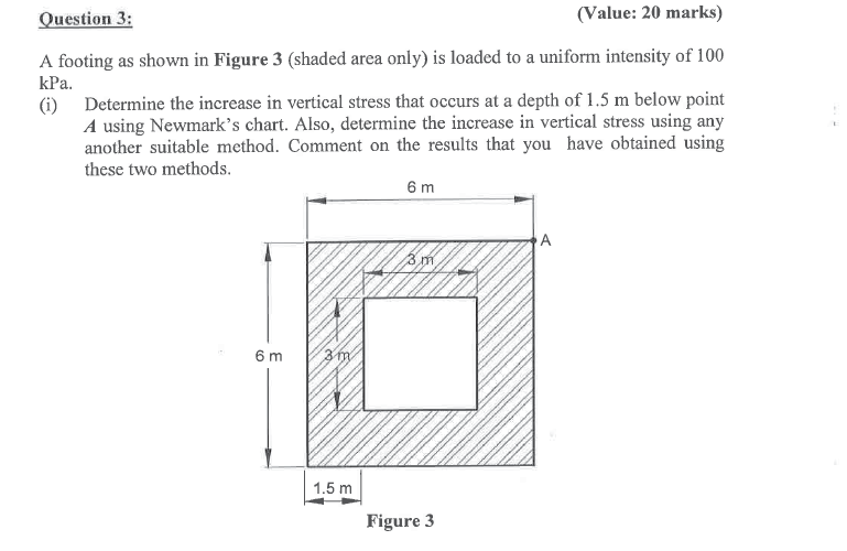 Question 3 : ( Value: 2 0 marks ) A footing as