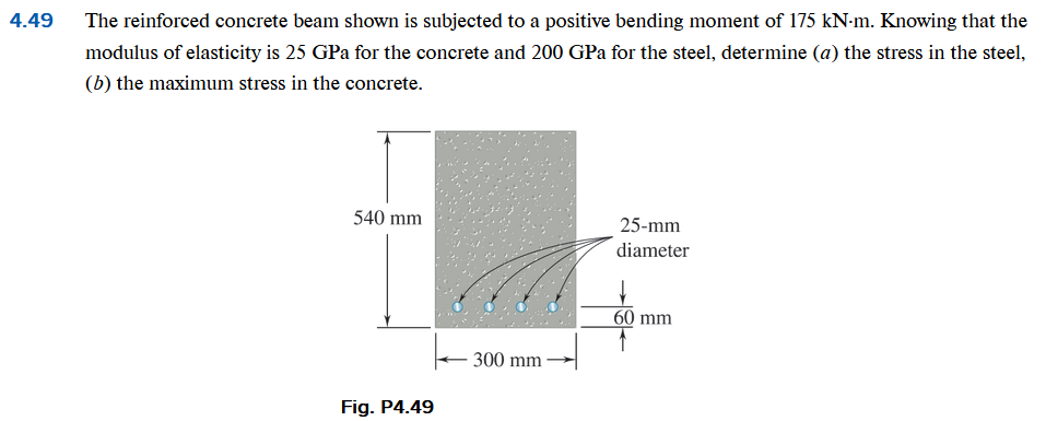 4 . 4 9 The reinforced concrete beam shown is