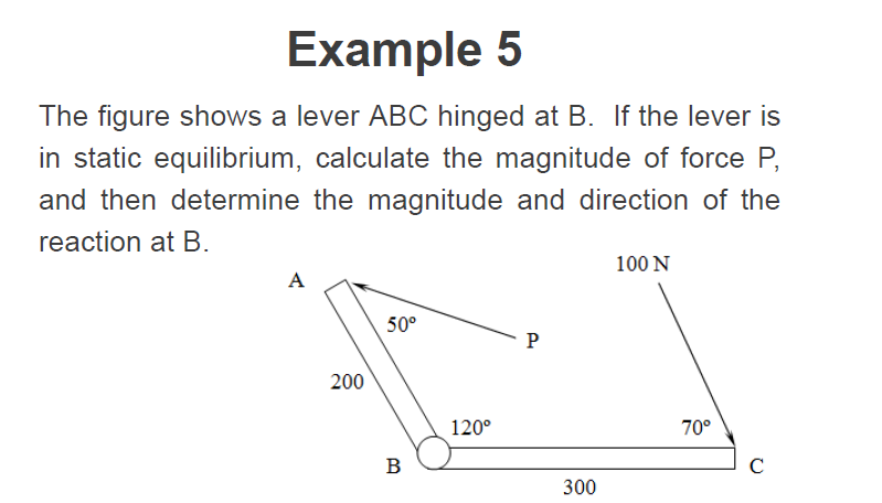 Example 5 The figure shows a lever ABC hinged at