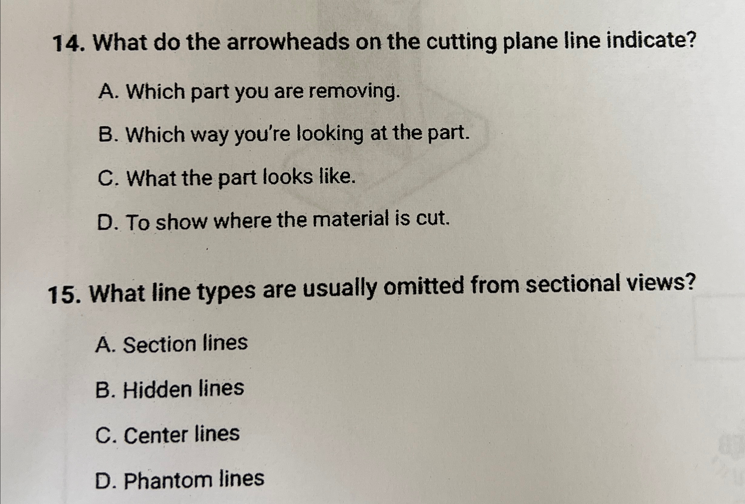 What do the arrowheads on the cutting plane line