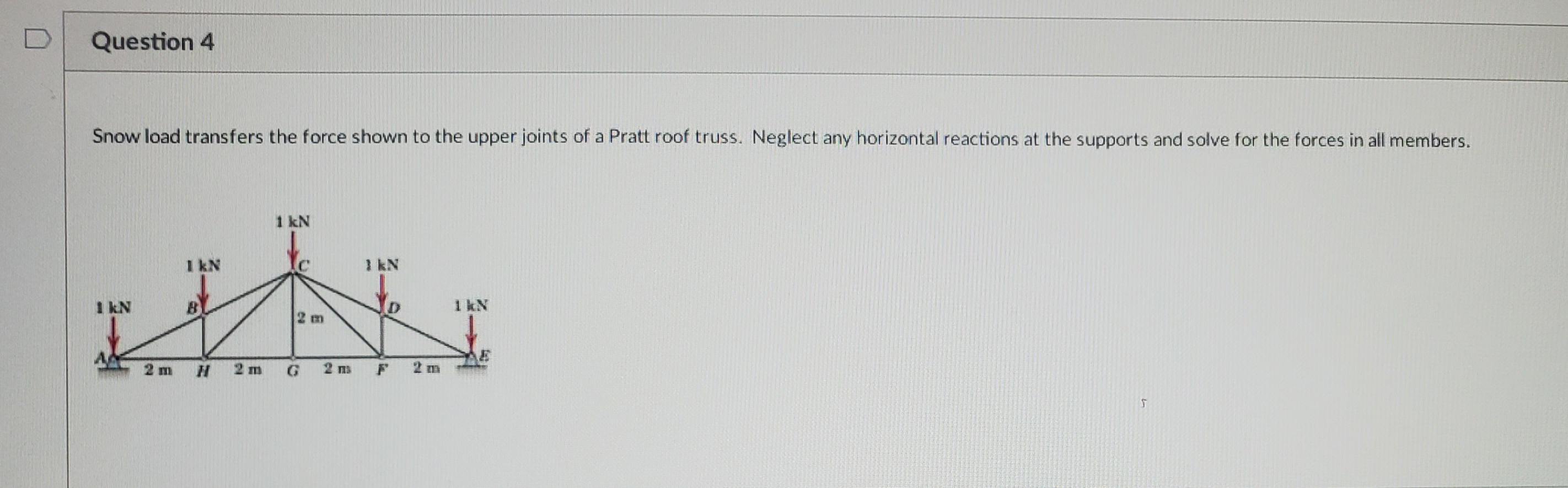 Question 4 Snow load transfers the force shown to