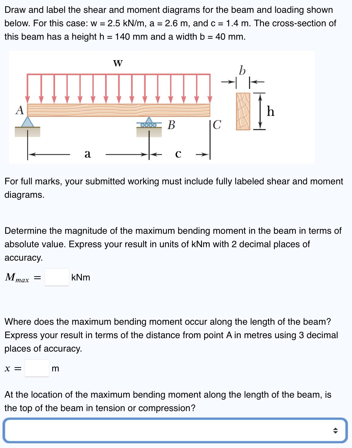 Draw and label the shear and moment diagrams for