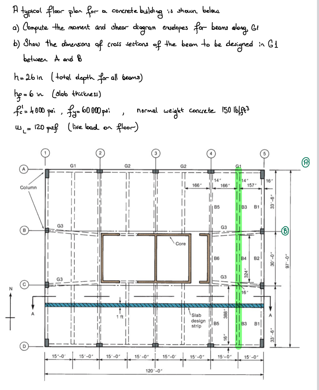 A typicol floor plan for a concrete building is