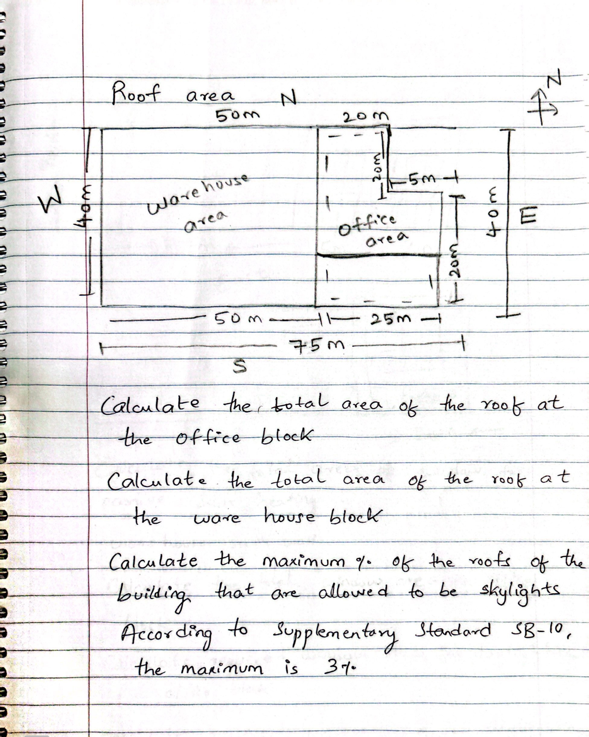 Calculate the total area of the roof at the