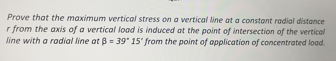 Prove that the maximum vertical stress on a