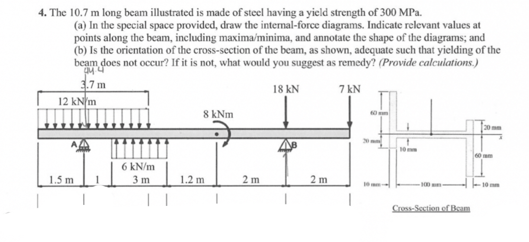 The 1 0 . 7 m long beam illustrated is made of