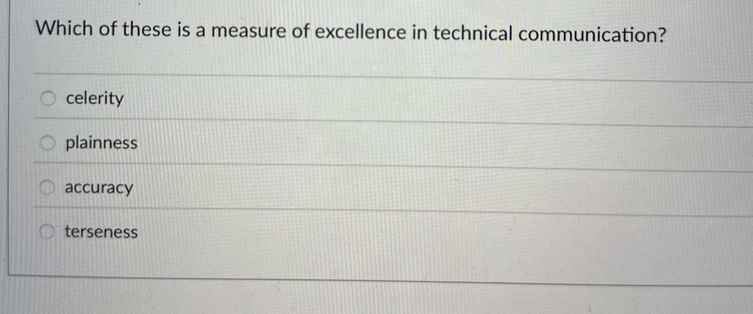 Which of these is a measure of excellence in