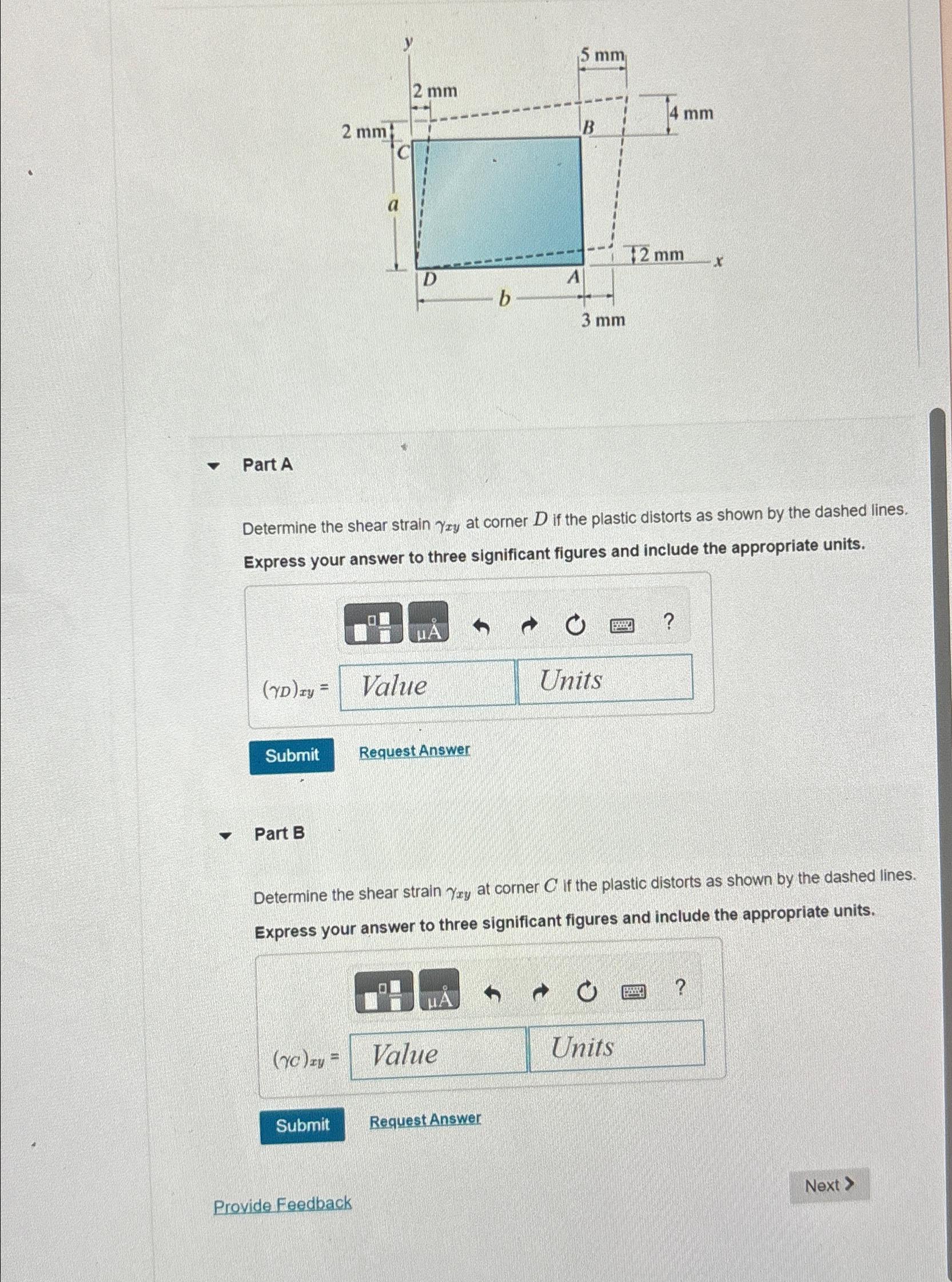Part A\ Determine the shear strain \\\\gamma