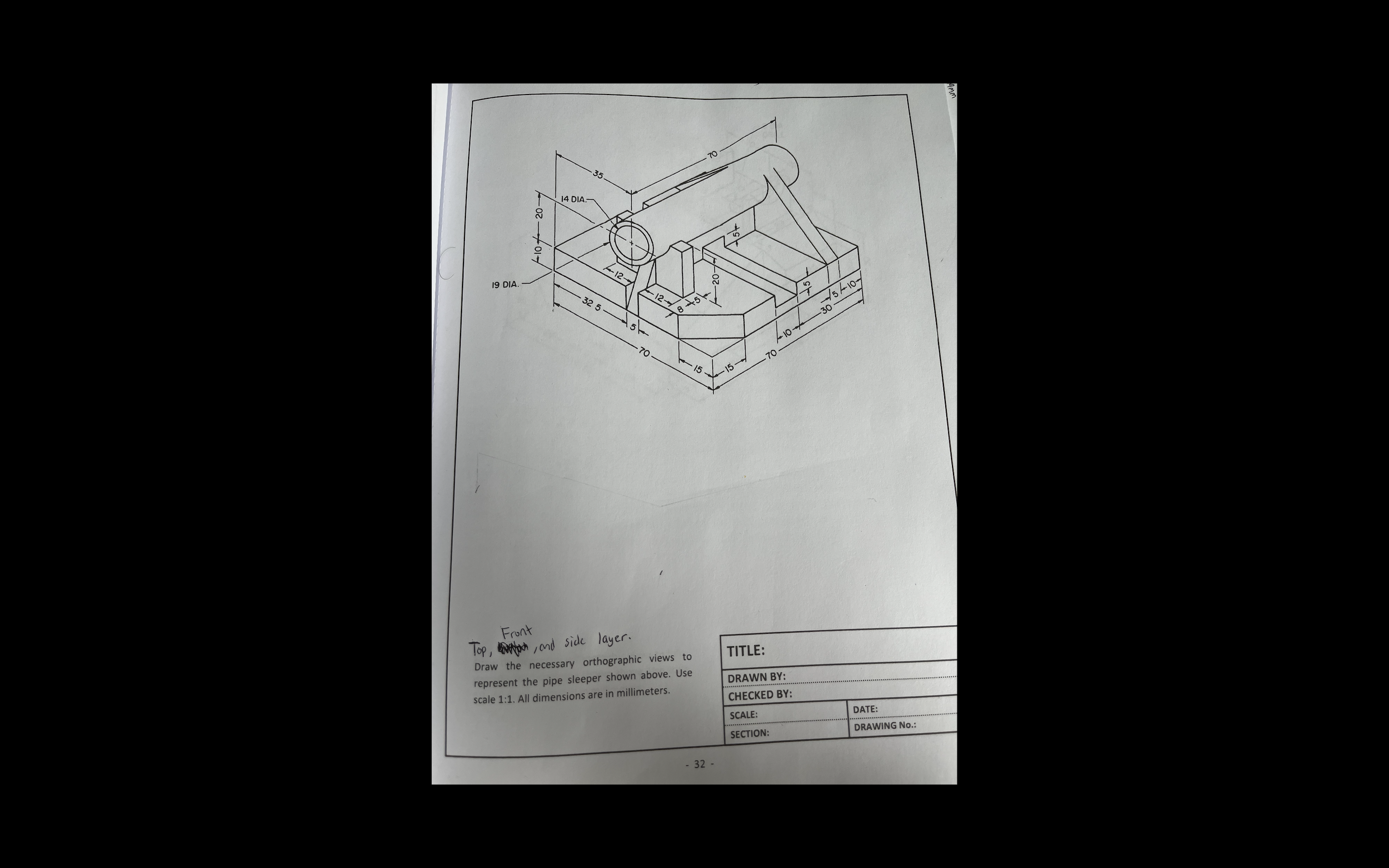 Draw the top,front and side layer as orthographic