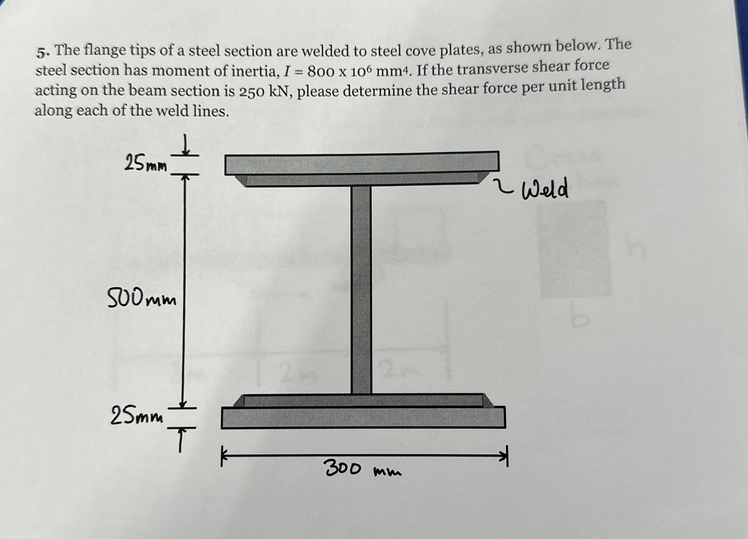 The flange tips of a steel section are welded to