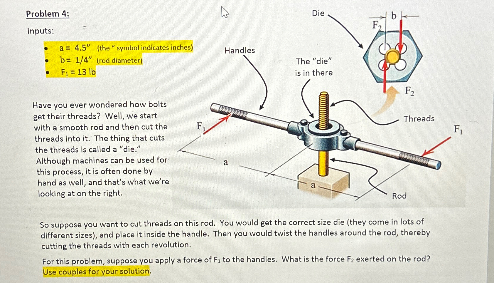 Problem 4:\ Inputs:\ a=4.5^('') (the