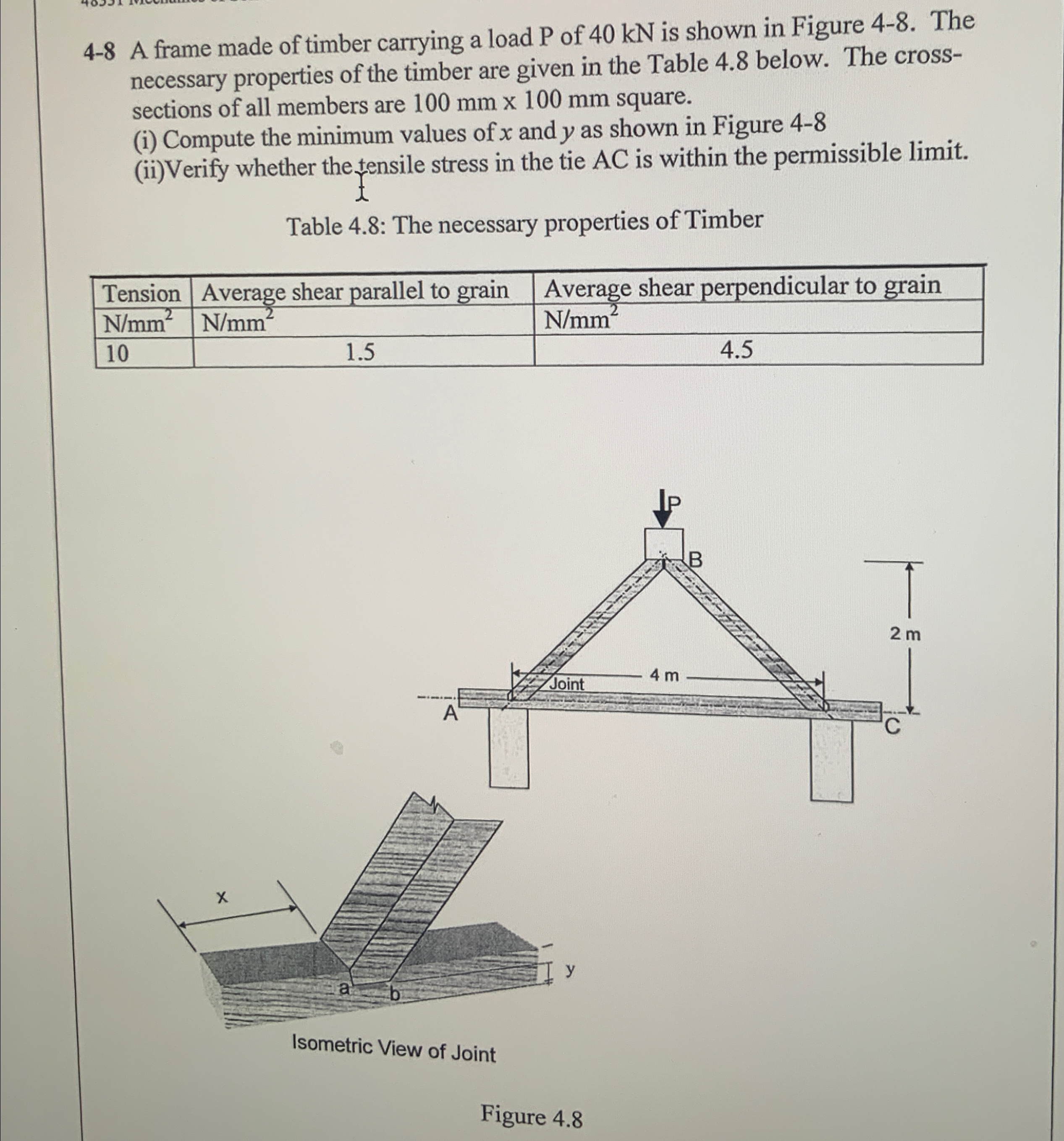 4 - 8 A frame made of timber carrying a load P of
