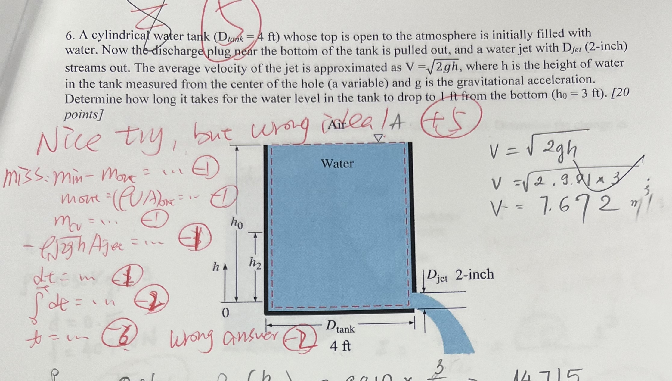A cylindrical water ) = ( 4 f t whose top is open