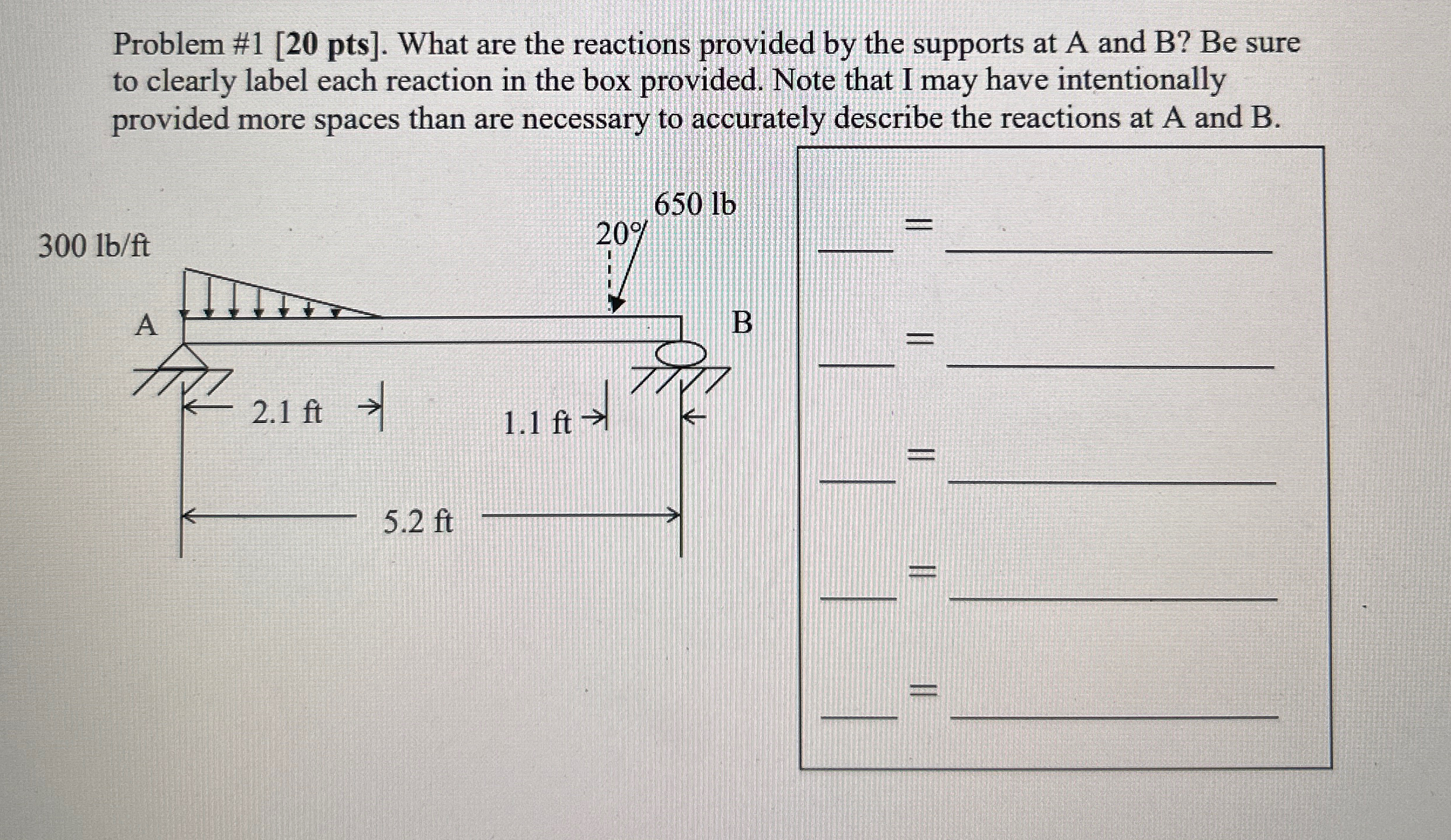 Problem # 1 [ 2 0 pts ] . What are the reactions