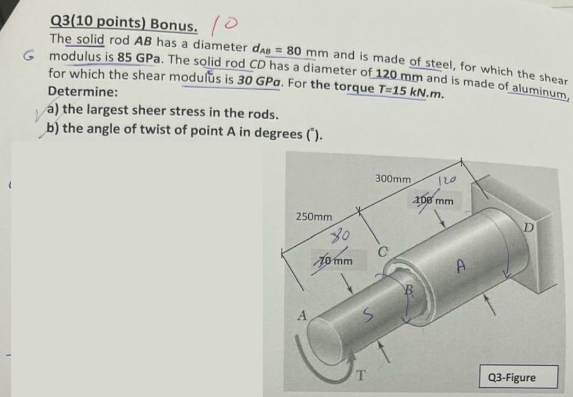 Q 3 ( 1 0 points ) Bonus. The solid rod A B has a