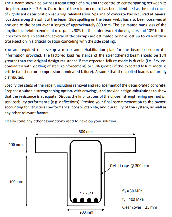 The T - beam shown below has a total length of 8